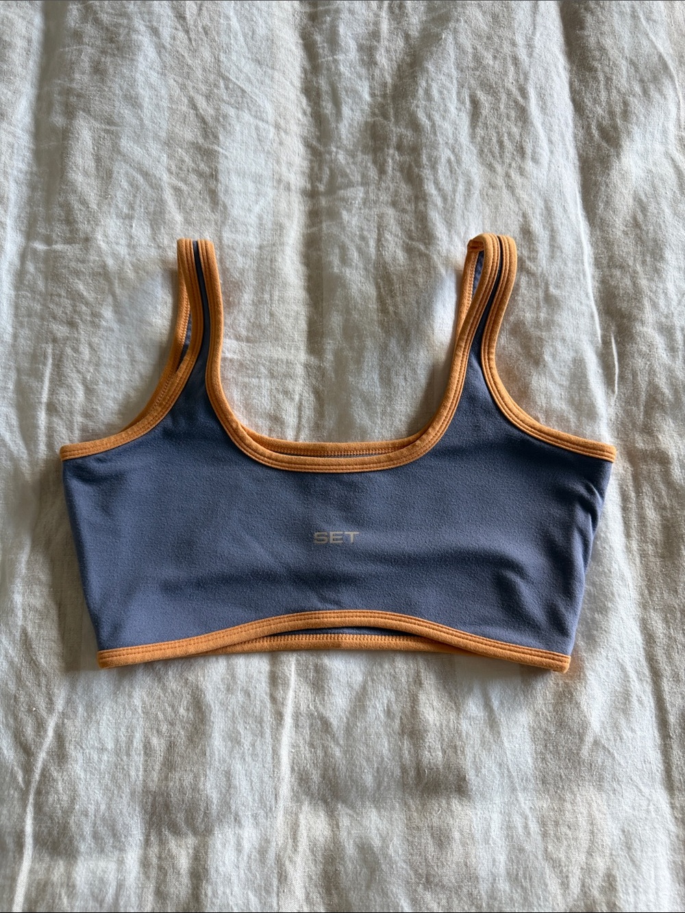 SET Active Periwinkle Sports Bra with Orange Trim